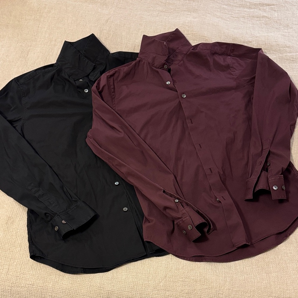 Theory Black and Burgundy Casual Button Down Shirts